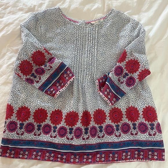 Boden Tops - Boden Floral Border 3/4 Sleeve Sz 10 Lightweight Hippie Peasant Boho Blouse